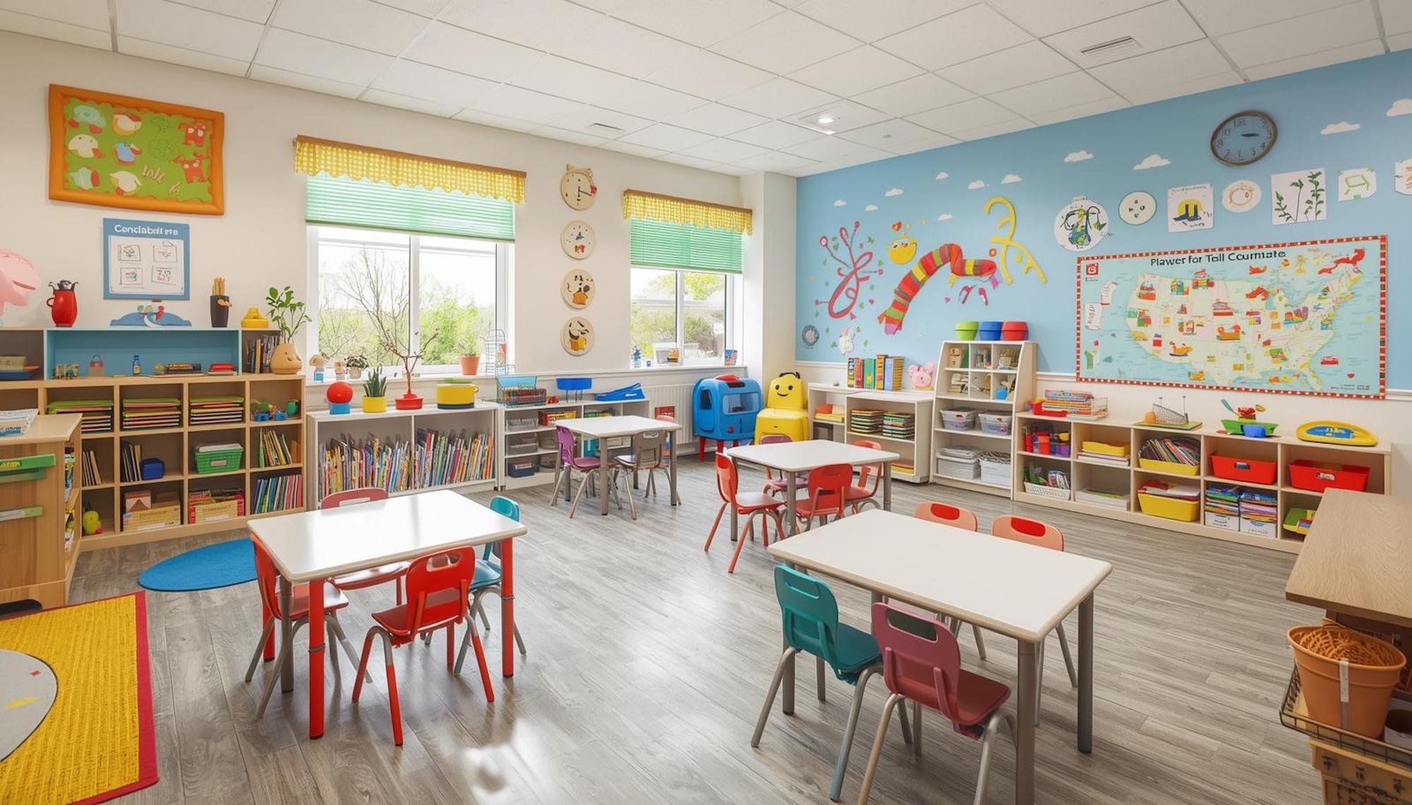Image of classroom with desks and chairs representing Early Years / Nursery recruitment